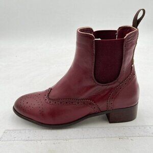 Red Ankle Booties Pull On Almond Toe Low Chunky Heel Boots Suede Elastic Shoes